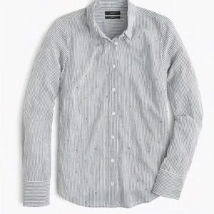 J. Crew Women’s Embellished Striped Perfect Cotton Button-Down Shirt Size Small
